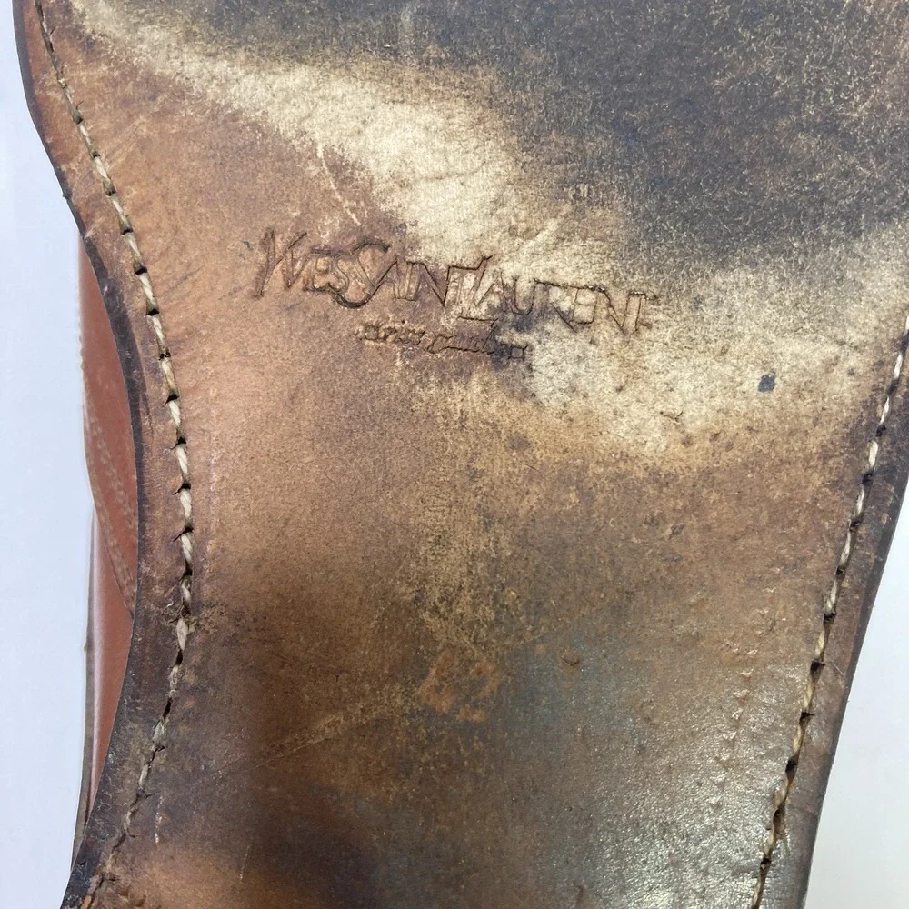 Yves Saint Laurent YSL Lace up Brown Leather Dress Shoes Split Toe Men 42 Oxford